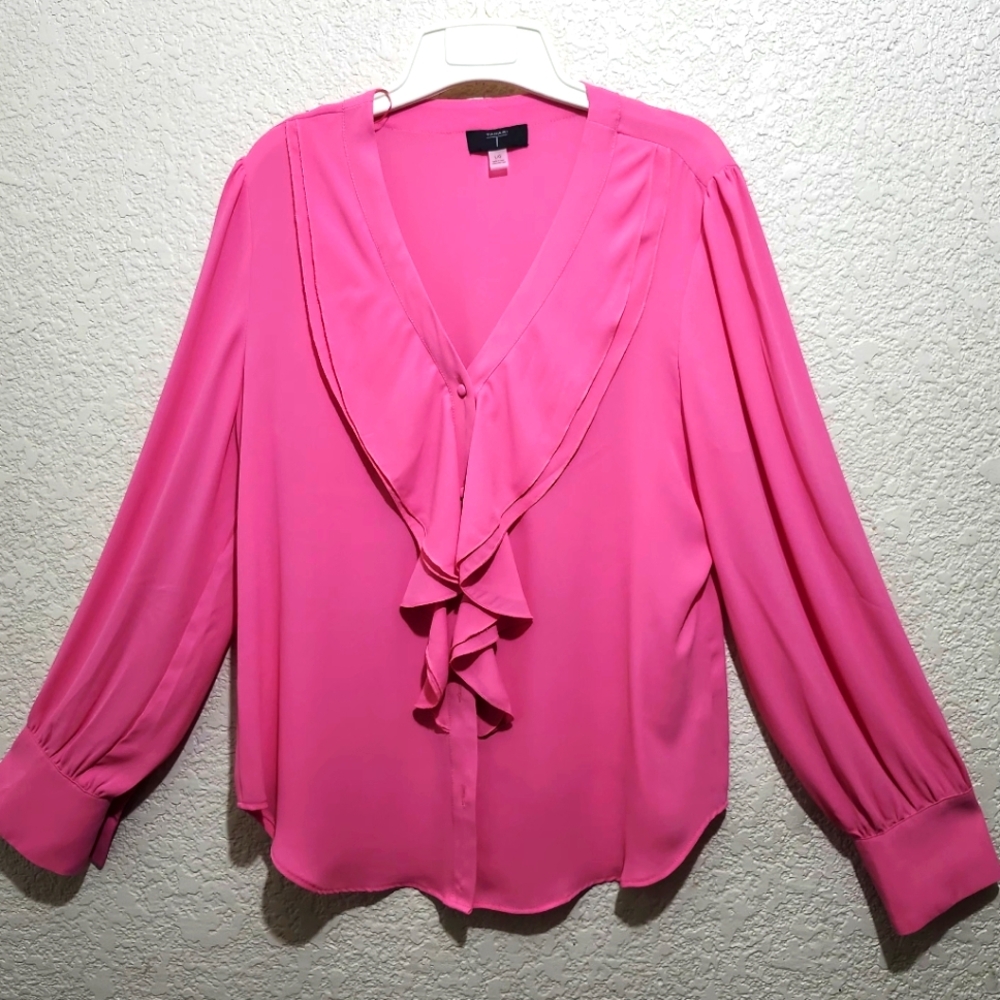 TAHARI Elegant Pink Ruffle Blouse